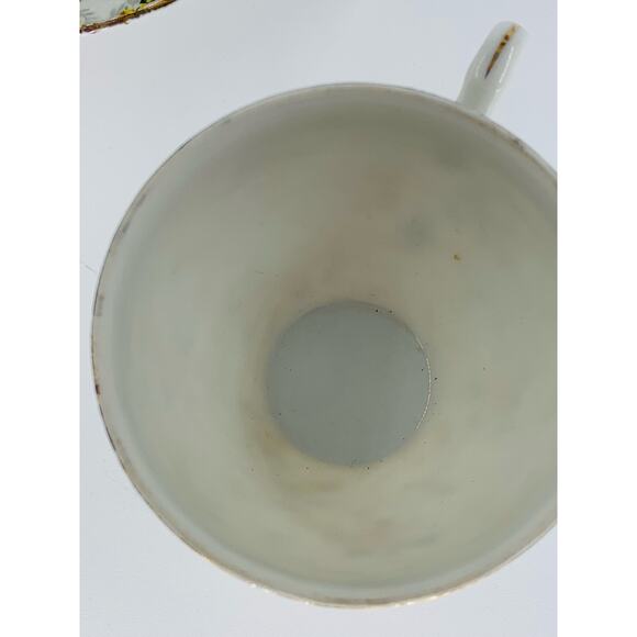 Ries Japan Ceramic Tea Cup & Saucer White Yellow Roses Gray Floral Gold Accents - Picture 6 of 9